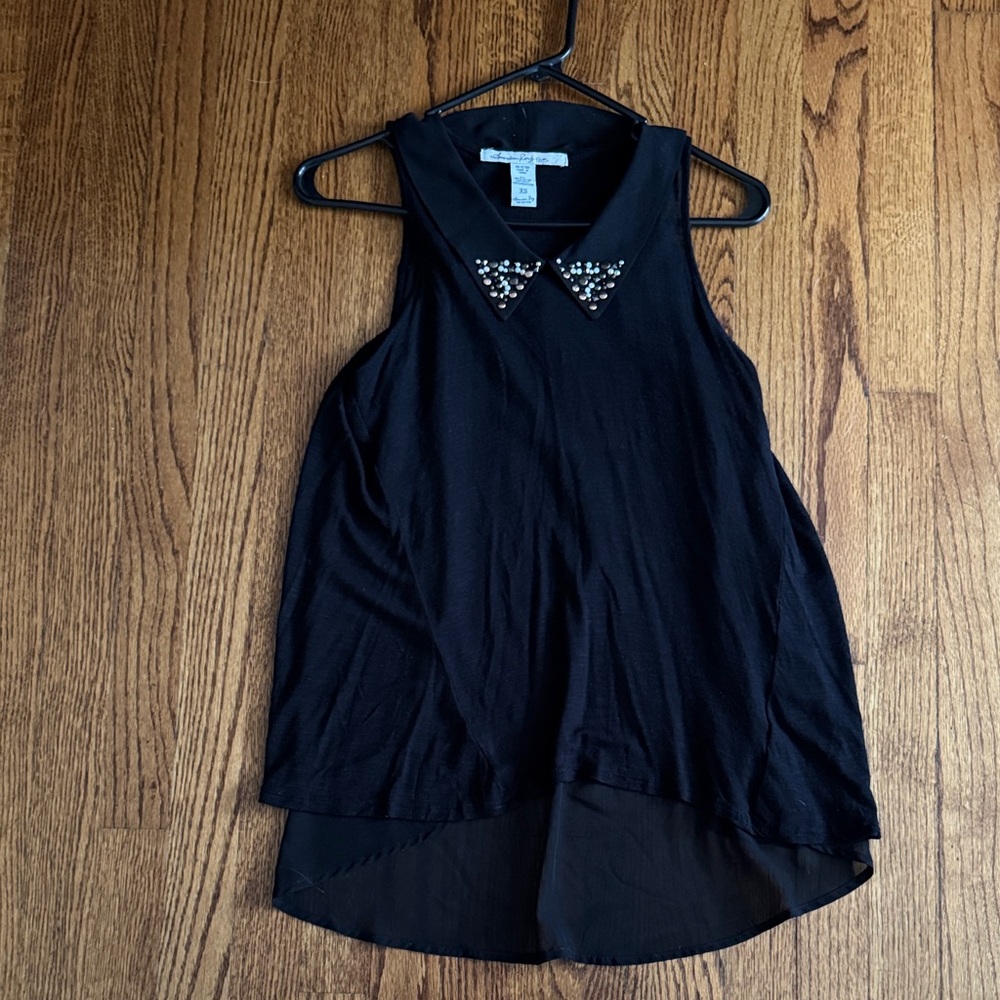 Black Sleeveless Top with Embellished Collar